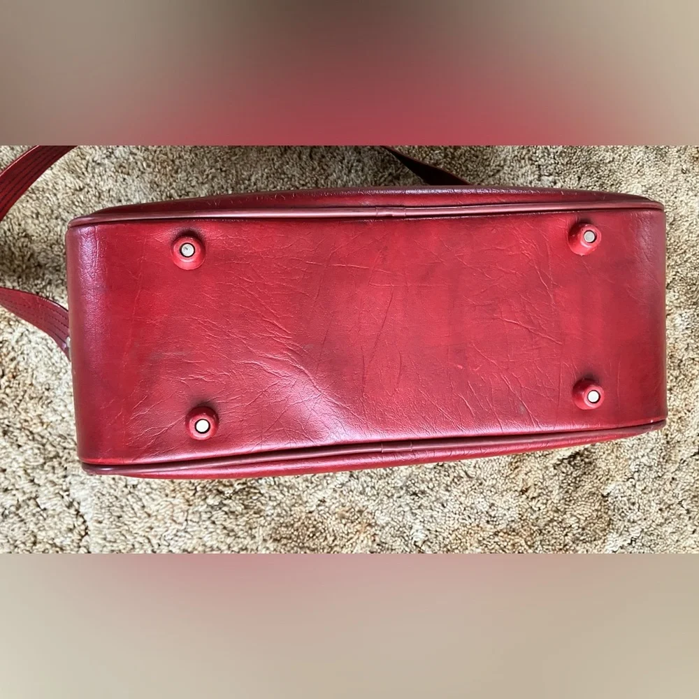 Sears Vintage Travel Bag, Burgundy Leather, YKK Zippers, 44” Adj. Strap